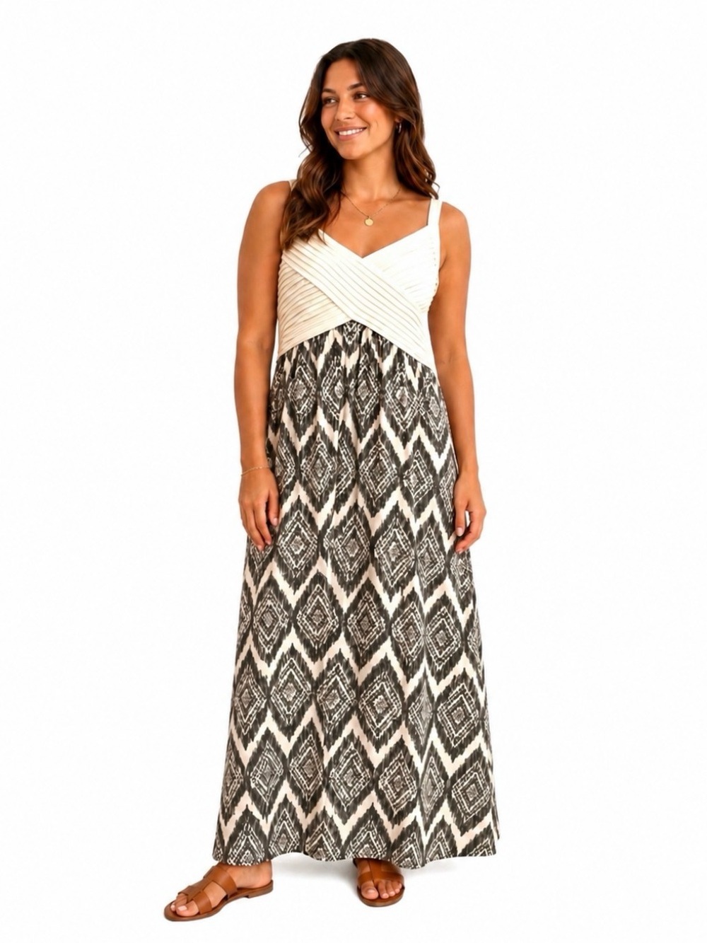 Robbie Bee, Elegant Cream and Black Maxi Dress, Size 16